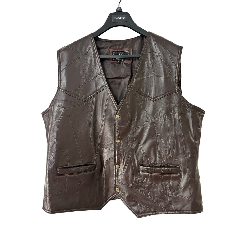 Vintage M. Collection Men’s Patchwork Leather Vest - Brown - Size XL - 90s Boho